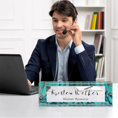 Vista 3 de Gowelly Placa de nombre personalizada para escritorio de oficina, placas de nombre personalizadas para escritorio, regalos personalizados