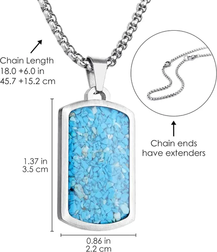 Vista 6 de Lauren-Spencer Collar con etiqueta de perro con piedras preciosas para hombre, acero inoxidable, grabado, azul, sodalita, turquesa, astillas