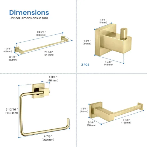 Vista 9 de KIBI Cube - Juego de accesorios de baño de 5 piezas, kit de accesorios de baño para montar en la pared, latón premium, incluye toallero, anillo