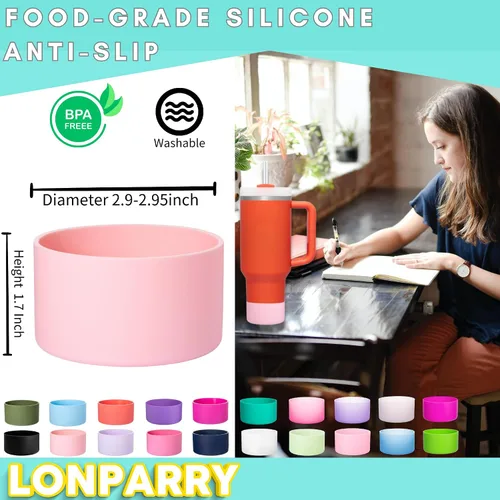 Vista 3 de Paquete de 2 botas de silicona para Stanley Cup de 30 oz y 40 onzas, protector inferior antideslizante y reductor de ruido, cubierta base de vaso