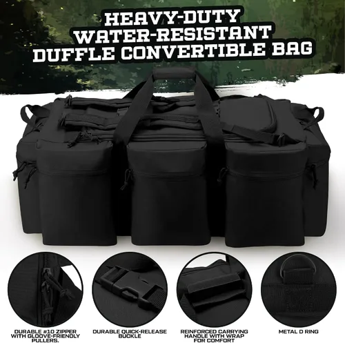 Vista 22 de Bolsa de lona militar grande de 100 L, bolsa de lona para despliegue, equipo deportivo, bolsa de equipaje de viaje con correas desmontables para AT