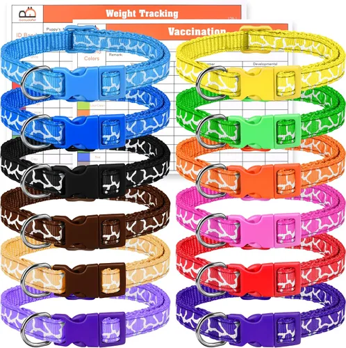 Vista 9 de GAMUDA 12 collares reflectantes para identificación de cachorros, juego de nailon suave, bandas de arena con hebilla ajustable con 2 gráficos