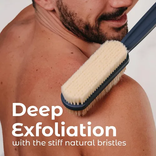 Vista 6 de MainBasics Cepillo Exfoliante para Ducha – Cepillo de Mango Largo de Doble Cara para Lavado Corporal y Frotación con Cerdas Exfoliantes y Suaves