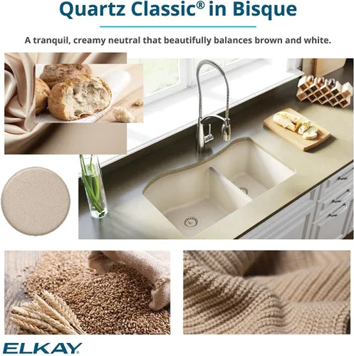 Vista 10 de Elkay Fregadero de montaje inferior, de una cavidad, clásico de cuarzo, ELGU2522BQ0 Bisqué Beige