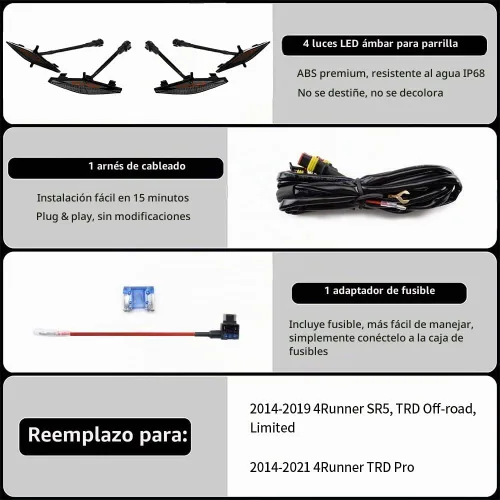 Vista 2 de AUXLIGHT 4 piezas de luces LED Raptor para parrilla delantera con fusible, compatibles con Toyotaa 4Runner 2014-2021 TRD Pro, 2014-2019 SR5, TRD