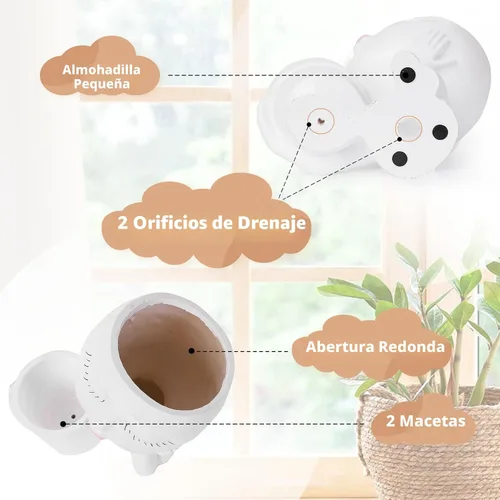 Vista 3 de vomiceak Macetas de Cara con Forma de Cabeza, Macetas para Plantas de Interior - Macetas Dobles Lindas para Flores y Suculentas con Agujeros