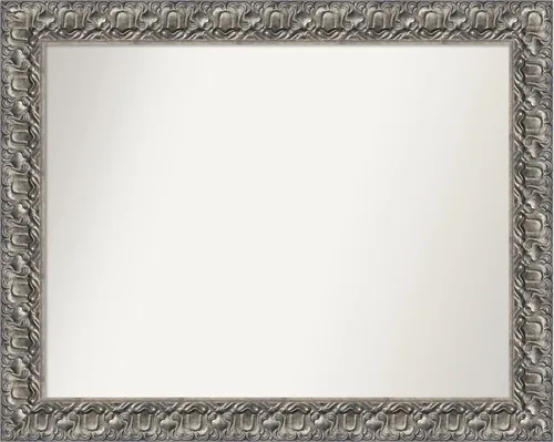 Vista 234 de Amanti Art Espejo de baño plateado para sobre fregadero, 26 x 26 pulgadas, espejo cuadrado de níquel pulido, marco de madera tradicional mediano, se