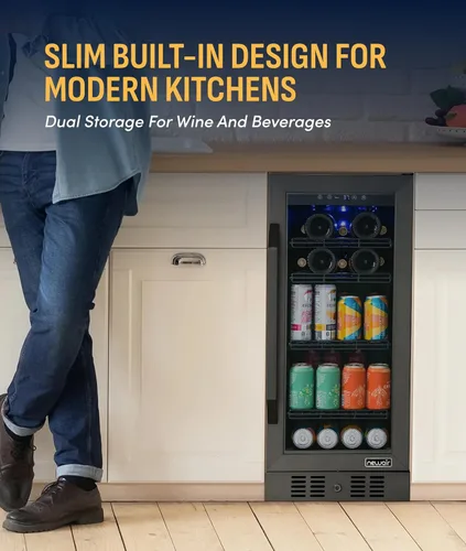 Vista 2 de NewAir Refrigerador de bebidas y vino de zona única de 15 pulgadas, refrigerador de bebidas y vino para 33 botellas/80 latas, mini refrigerador