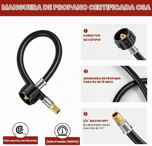 Vista 2 de 2 piezas de repuesto de manguera de tanque de propano RV de 15 pulgadas