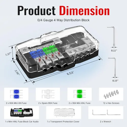 Vista 2 de Joinfworld Bloque de Distribución de Energía con Fusibles para Audio de Automóvil de 4 Vías MIDI (Mini-ANL) Bloque de Fusibles de 12V Calibre 0/4