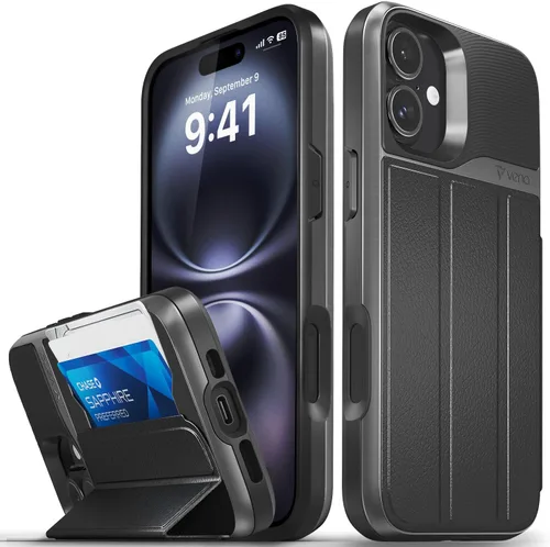 Vista 18 de VENA vCommute - Funda tipo cartera para iPhone 15, [protección contra caídas de grado militar] Funda de cuero con ranura para tarjetas con soporte