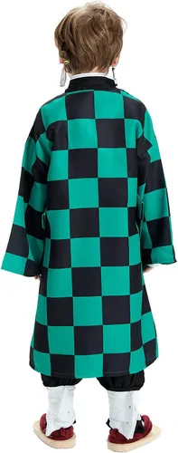 Vista 3 de Kamado Tanjirou - Disfraz de cosplay para niños, kimono, uniforme de anime con aretes