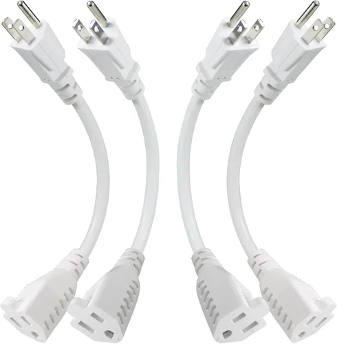 Vista 12 de Cable de extensión de alimentación corto – 8 pulgadas, 3 clavijas, protector de toma de tierra 16AWG/13A, cable de alimentación resistente