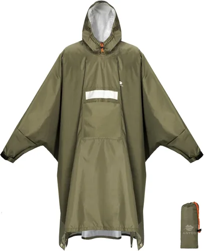 Vista 29 de ANYOO Poncho de lluvia con capucha para adultos impermeable ligero abrigo de lluvia para hombres mujeres chaqueta de lluvia reutilizable para Verde