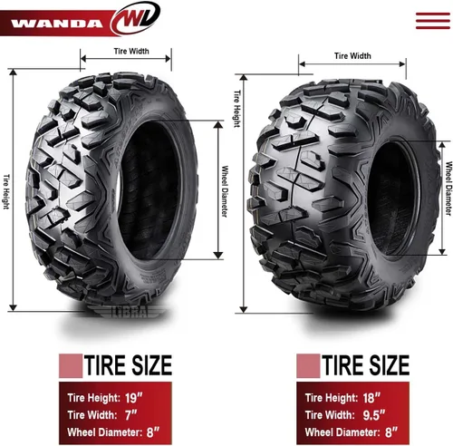 Vista 3 de WANDA Juego de 4 neumáticos ATV 19X7-8 delanteros y 18X9.5-8 traseros 4PR estilo Big Horn