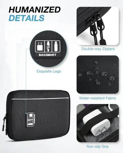 Vista 8 de BAGSMART Juego de 6 cubos de compresión y organizador de artículos electrónicos, estuche de viaje, color negro, BAGSMART Cubos de embalaje