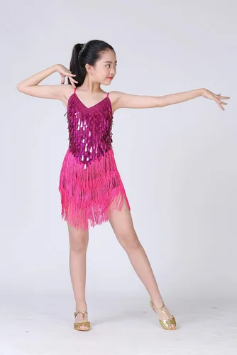 Vista 7 de Happy Cherry Trajes de baile de lentejuelas para niñas, trajes de salón de salsa latina