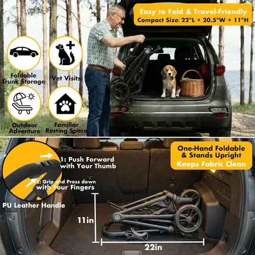 Vista 6 de PAWZIDEA Carriola de mascotas 4 en 1, Carriola de gatos con portaequipaje desmontable y dosel sin cremallera, jaula portátil para perros