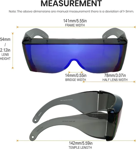 Vista 3 de Calabria 3000 Gafas de Seguridad de Ajuste Grande que se Colocan Sobre Anteojos Recetados Color Azul para Hombres y Mujeres Envolventes Tintadas