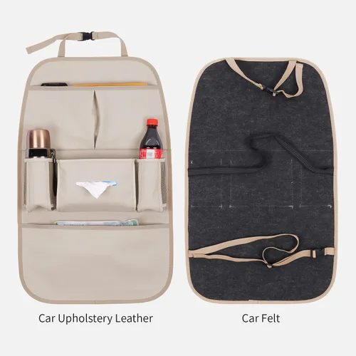 Vista 6 de Organizador de asiento trasero de automóvil para niños, bolsa de almacenamiento para asiento trasero de automóvil con 3 bolsillos, 2 soportes
