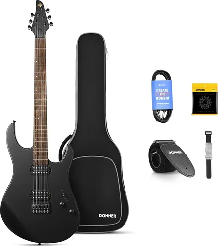 Vista 11 de Donner, DST-152B Kit de guitarra eléctrica de 39 pulgadas HSS, con bobina de pastilla dividida, con amplificador, bolsa, accesorios, guitarra