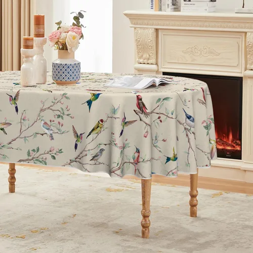 Vista 15 de Horaldaily Mantel de primavera 52×70 pulgadas rectangular, mantel con diseño de pájaros en ramas y flores beige, lavable, mantel de temporada