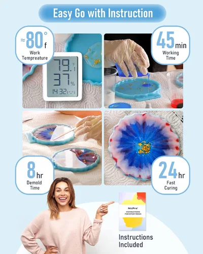 Vista 5 de Nicpro Kit de resina epoxi transparente de 1 galón, sin amarillamiento y sin burbujas, resina segura para alimentos para revestimiento y fundición