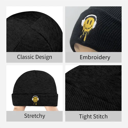 Vista 5 de Yrassio Faith, Jesus Fish Bordado Beanie Sombrero para Hombres Mujeres Invierno Tejer Puños Cálido Estiramiento Calavera Tejer Sombreros Gorra Negro