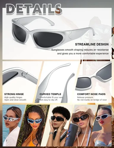 Vista 4 de Gafas de sol polarizadas envolventes de moda vintage para hombres y mujeres, gafas de sol futuristas para deportes al aire libre UV400