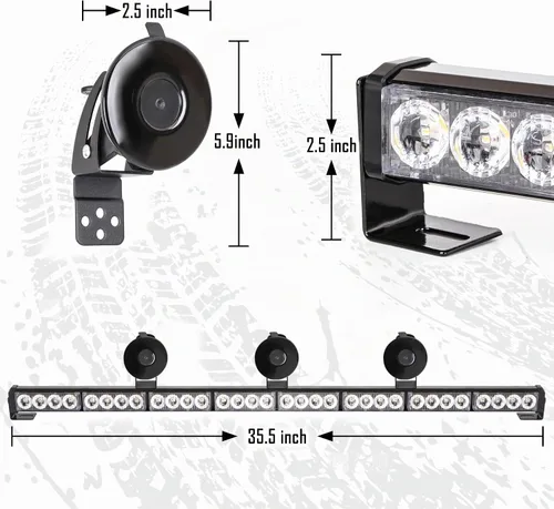 Vista 8 de Barra de luz de asesor de tráfico de 36 pulgadas, 16 modos de flash, 32 luces LED estroboscópicas de advertencia de emergencia, barra direccional