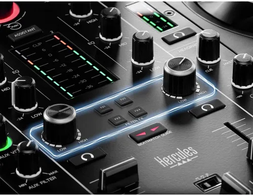 Vista 5 de Hercules DJControl Inpulse 500 Paquete de software de controlador DJ con auriculares cerrados Hercules HDP DJ60 para DJ, sobre la oreja