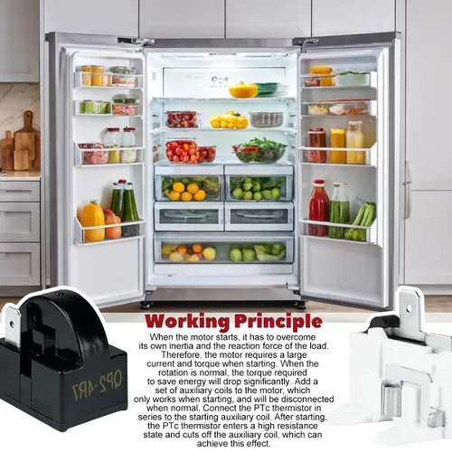 Vista 5 de Kit de relé y sobrecarga para compresor de refrigerador, 2 juegos de arrancadores de refrigerador QP2-4R7 4.7 ohmios 1 pin para refrigerador, relés