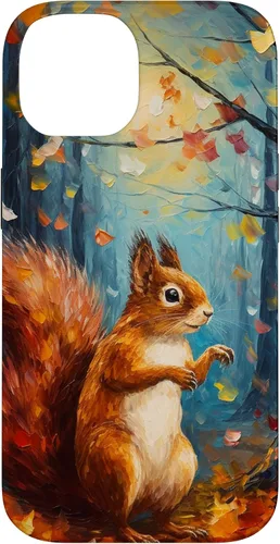 Vista 4 de Starry Night Squirrel Autumn Falling Leaves Van Gogh Style Case for iPhone 16