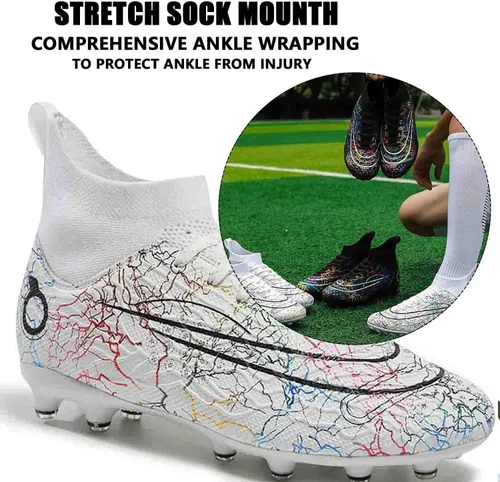 Vista 3 de MEBAMY Botas de fútbol altas unisex para exteriores, zapatillas deportivas para césped y fútbol, SD