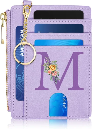Vista 20 de Tarjetero para mujer minimalista y delgado con bolsillo frontal, bloqueo RFID, cartera compacta con ventana para identificación y bolsillo