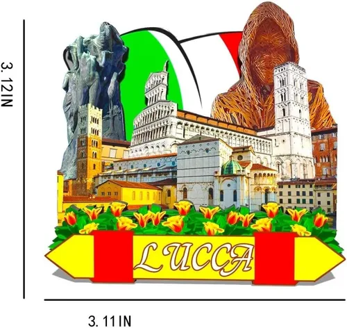 Vista 3 de Imán de Italia Lucca para nevera, diseño de madera en 3D, monumentos coleccionables, decoración hecha a mano -351