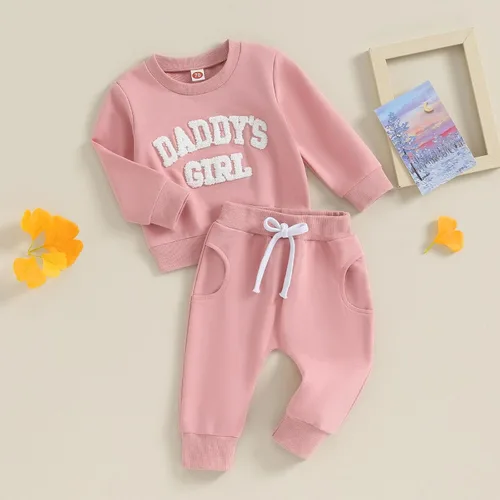 Vista 3 de FIOMVA Daddys - Conjunto de sudadera y pantalones deportivos para niña, ropa de bebé para otoño e invierno