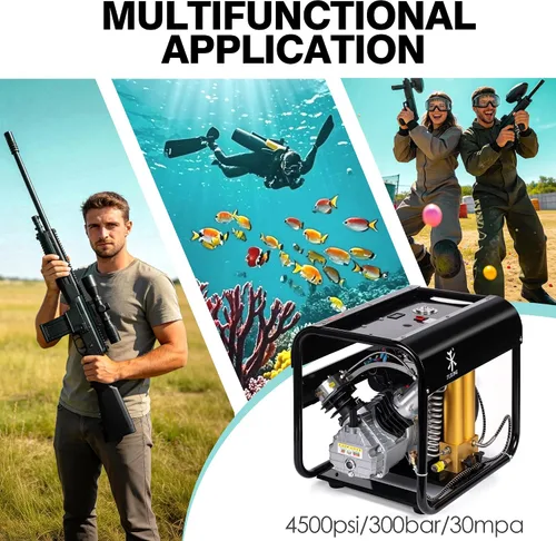 Vista 9 de TUXING Compresor de aire PCP de 4500 psi, filtro separador de agua y aceite de filtración de dos etapas, versión de parada automática, compresor