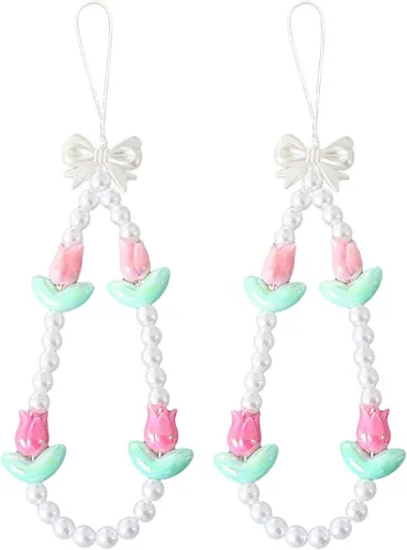 Vista 13 de Beaded Phone Charm Cute Fixed Beads Pearl Wristlet Chain Camera Wrist Strap CarKey Lanyard