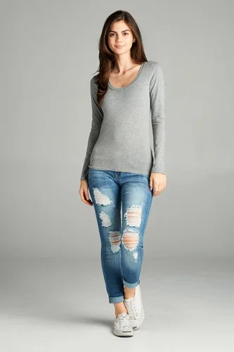 Vista 7 de Emmalise - Camiseta de manga larga para mujer, talla junior y grande, cuello rendondo básico