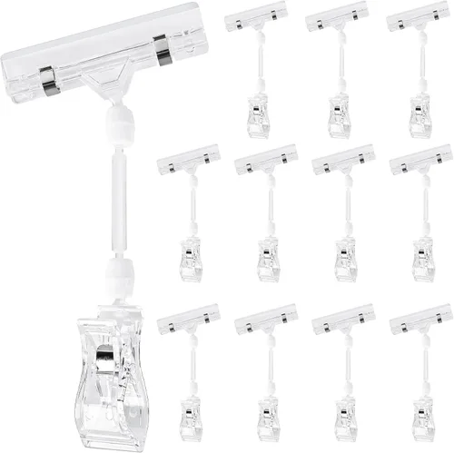 Vista 15 de Clips de etiqueta de precio giratorios de doble cara de plástico, paquete de 12 unidades para señales y exhibiciones de ropa
