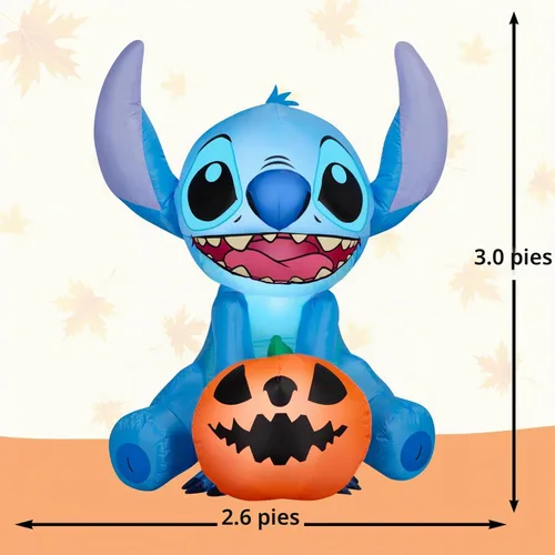 Vista 3 de Gemmy Stitch inflable de Halloween, decoración de patio de Disney iluminada de 3 pies de alto con Jack O'Lantern, decoración al aire libre