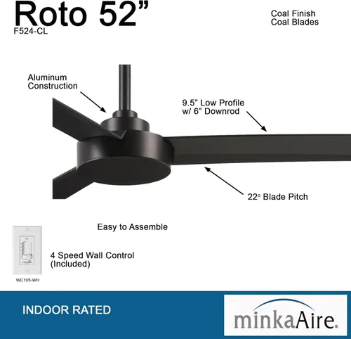 Vista 4 de MINKA-AIRE F524-CL Roto Ventilador de techo de 3 aspas de 52 pulgadas, carbón