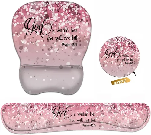 Vista 14 de Juego de almohadilla ergonómica para mouse con soporte de muñeca y teclado con posavasos, base de poliuretano antideslizante, fácil de escribir