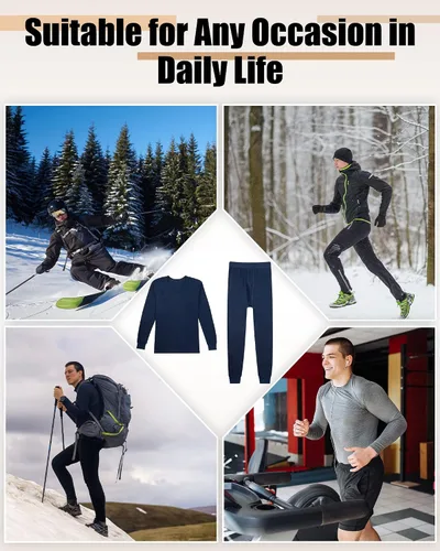 Vista 6 de Juego de 4 ropa interior térmica para hombre, suave, larga, de algodón, cálida, ropa interior térmica para hombre, para clima frío e invierno