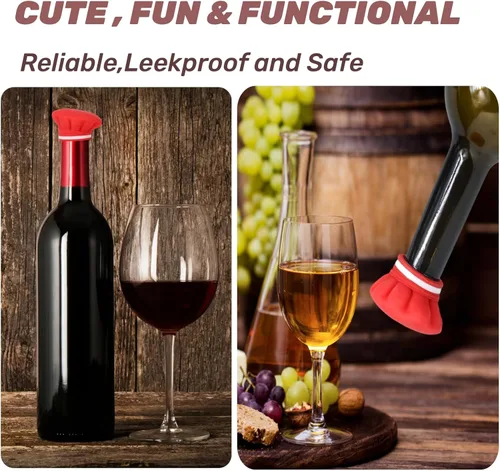 Vista 3 de Tapón de vino de silicona reutilizable de grado alimenticio, con forma de sombrero de chef, lindos accesorios de vino, accesorios de cocina