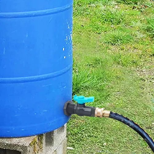 Vista 2 de Kit de espiga para barril de lluvia con una sierra de agujero que incluye una válvula de bola con rosca de sello de cinta de 1" (diámetro 32 mm)