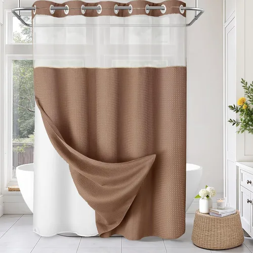 Vista 34 de Aqua - Juego de cortina de ducha y forro sin gancho, cortina de ducha waffle de hotel con forro 75" L x 72" A