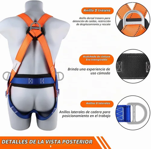 Vista 4 de TT TRSMIMA Kit de Protección Anticaída con Arnés de Seguridad: Arnés de Cuerpo Completo para Techo con Cordón de Absorción de Impactos - Almohada