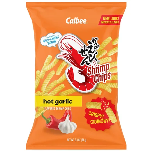 Vista 2 de Calbee Chips de camarones (ajo caliente, 4.0 onzas) (paquete de 12) Horneados para una perfección crujiente